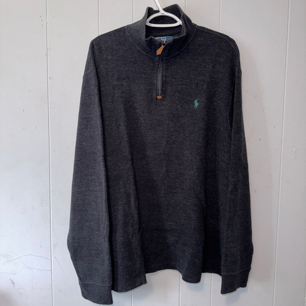 Polo‎ Ralph Lauren Mens XXL Charcoal Gray 1/4 Zip Cotton Pullover Pony Logo